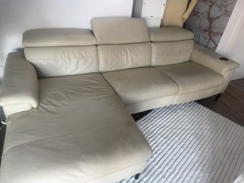 Beiges leder ecksofa mit - beiges,